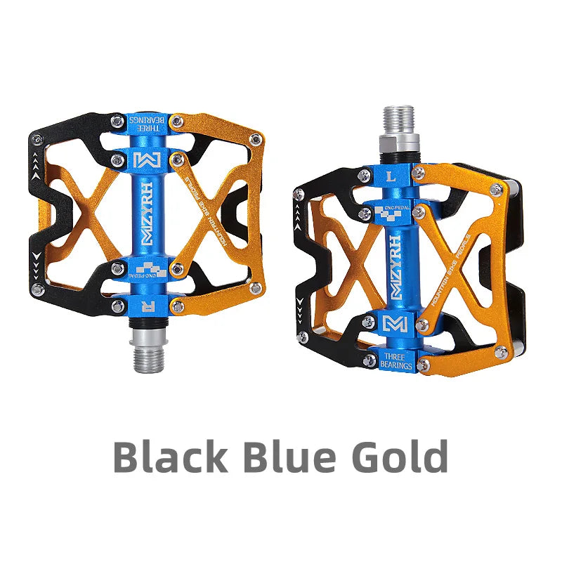 Ultralight Alloy Bike Pedals with 3 Sealed Bearings y06-black-blue-gold by HitMyNeed
