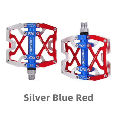 Ultralight Alloy Bike Pedals with 3 Sealed Bearings y06-silver-blue-red by HitMyNeed