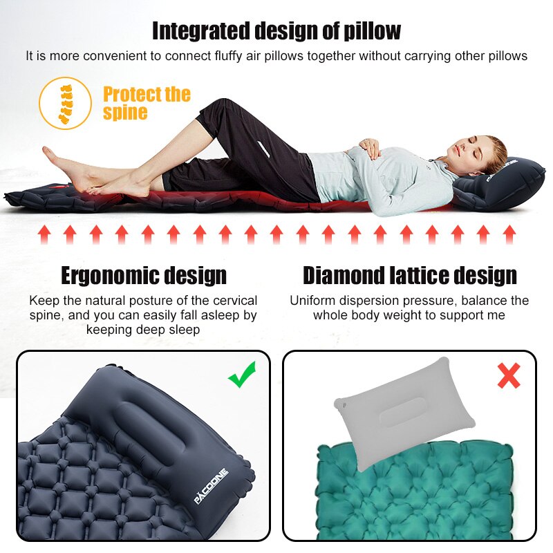 Ultralight Camping Inflatable Sleeping Pad with Pillow by HitMyNeed