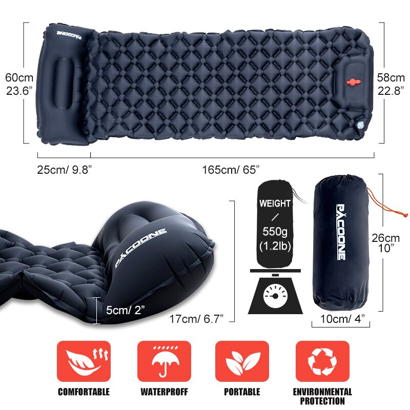 Ultralight Camping Inflatable Sleeping Pad with Pillow by HitMyNeed