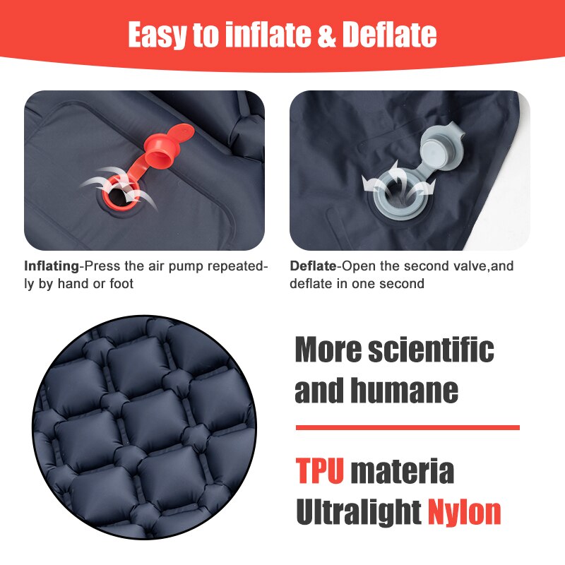 Ultralight Camping Inflatable Sleeping Pad with Pillow by HitMyNeed