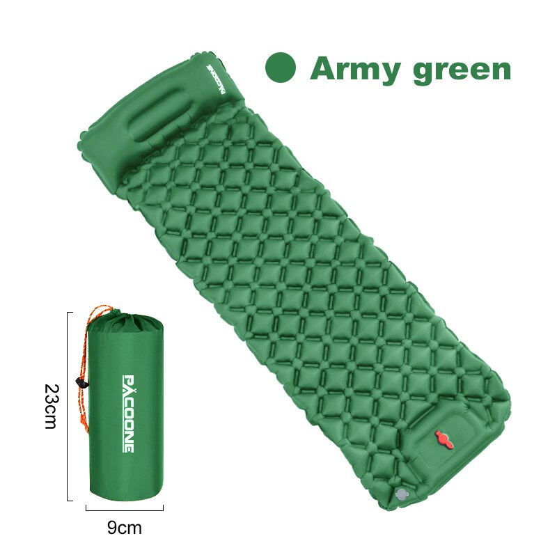 Ultralight Camping Inflatable Sleeping Pad with Pillow army-green by HitMyNeed