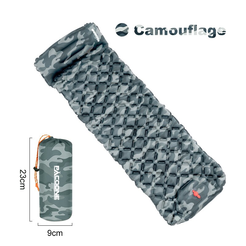 Ultralight Camping Inflatable Sleeping Pad with Pillow camoulfage-color by HitMyNeed