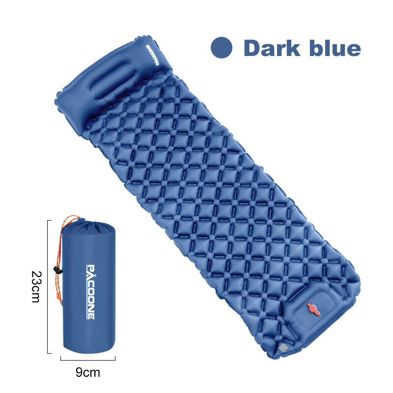 Ultralight Camping Inflatable Sleeping Pad with Pillow dark-blue by HitMyNeed