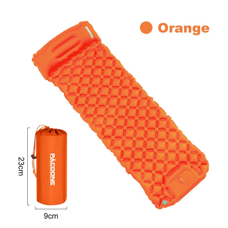 Ultralight Camping Inflatable Sleeping Pad with Pillow orange by HitMyNeed