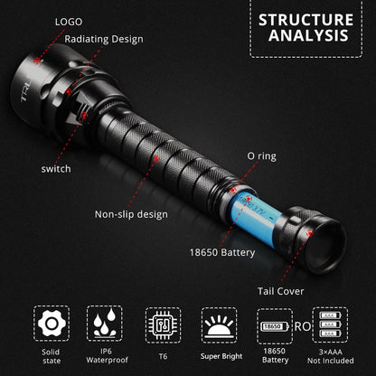 Underwater Diving LED Flashlight Torch 200-500m by HitMyNeed