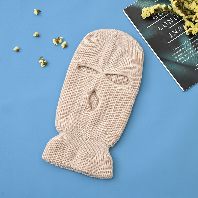 Unisex 3-Hole Knitted Full Face Balaclava Beanie beige by HitMyNeed