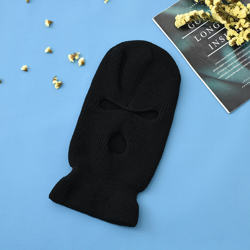 Unisex 3-Hole Knitted Full Face Balaclava Beanie black by HitMyNeed