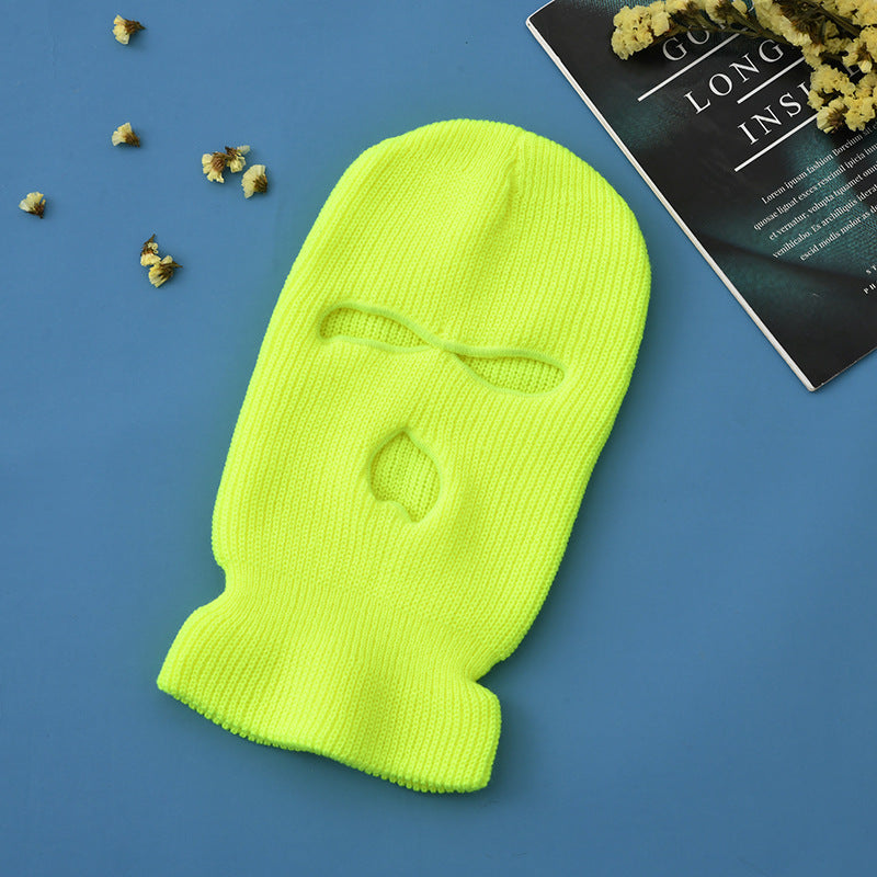 Unisex 3-Hole Knitted Full Face Balaclava Beanie fluorescent-yellow by HitMyNeed