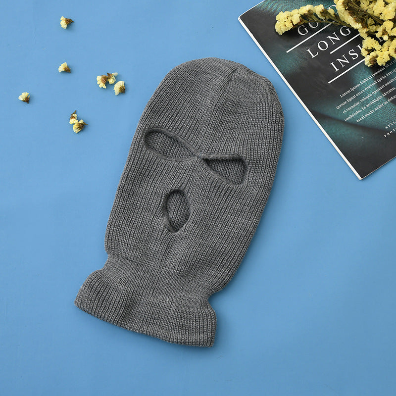 Unisex 3-Hole Knitted Full Face Balaclava Beanie gray by HitMyNeed