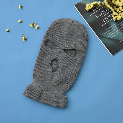 Unisex 3-Hole Knitted Full Face Balaclava Beanie gray by HitMyNeed
