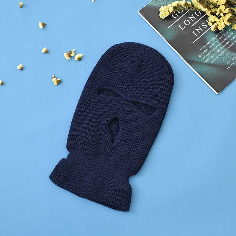 Unisex 3-Hole Knitted Full Face Balaclava Beanie navy by HitMyNeed