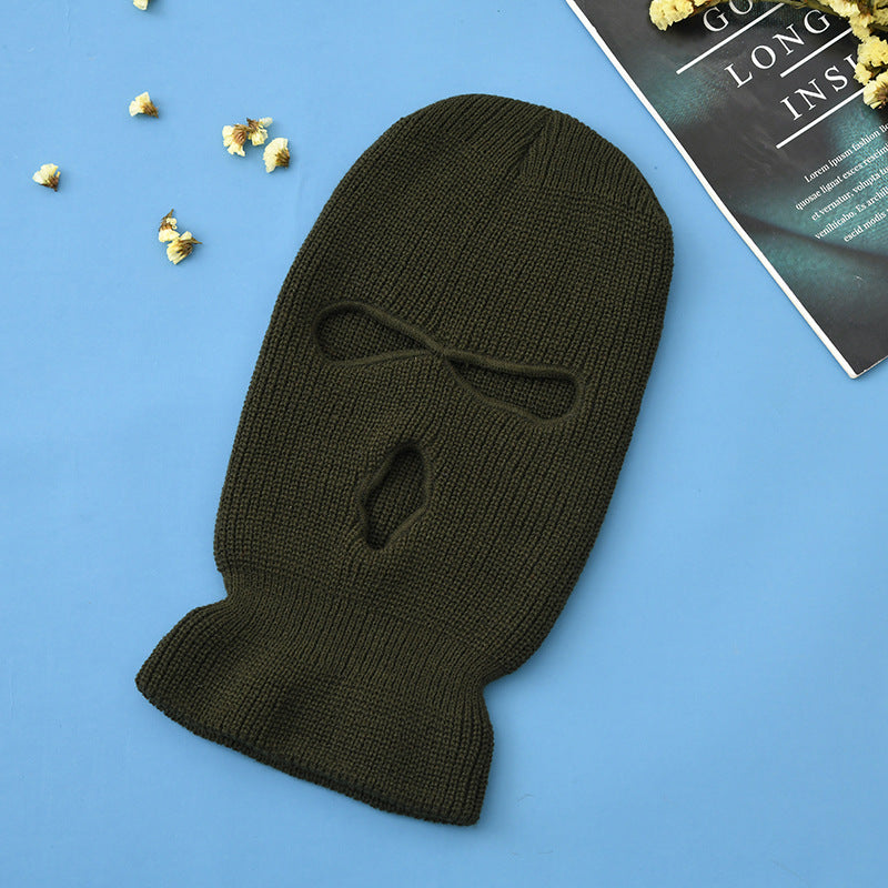 Unisex 3-Hole Knitted Full Face Balaclava Beanie olive by HitMyNeed