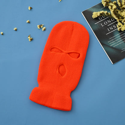 Unisex 3-Hole Knitted Full Face Balaclava Beanie orange by HitMyNeed