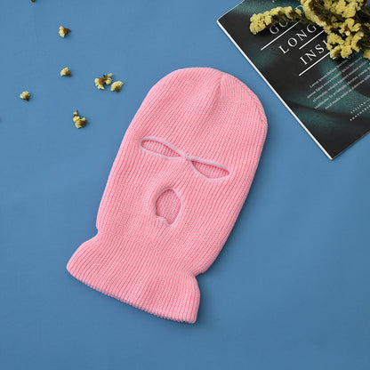 Unisex 3-Hole Knitted Full Face Balaclava Beanie pink by HitMyNeed