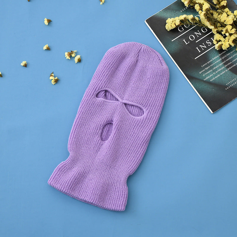 Unisex 3-Hole Knitted Full Face Balaclava Beanie purple by HitMyNeed