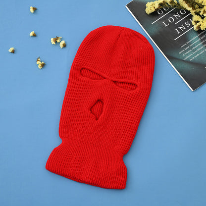 Unisex 3-Hole Knitted Full Face Balaclava Beanie red by HitMyNeed