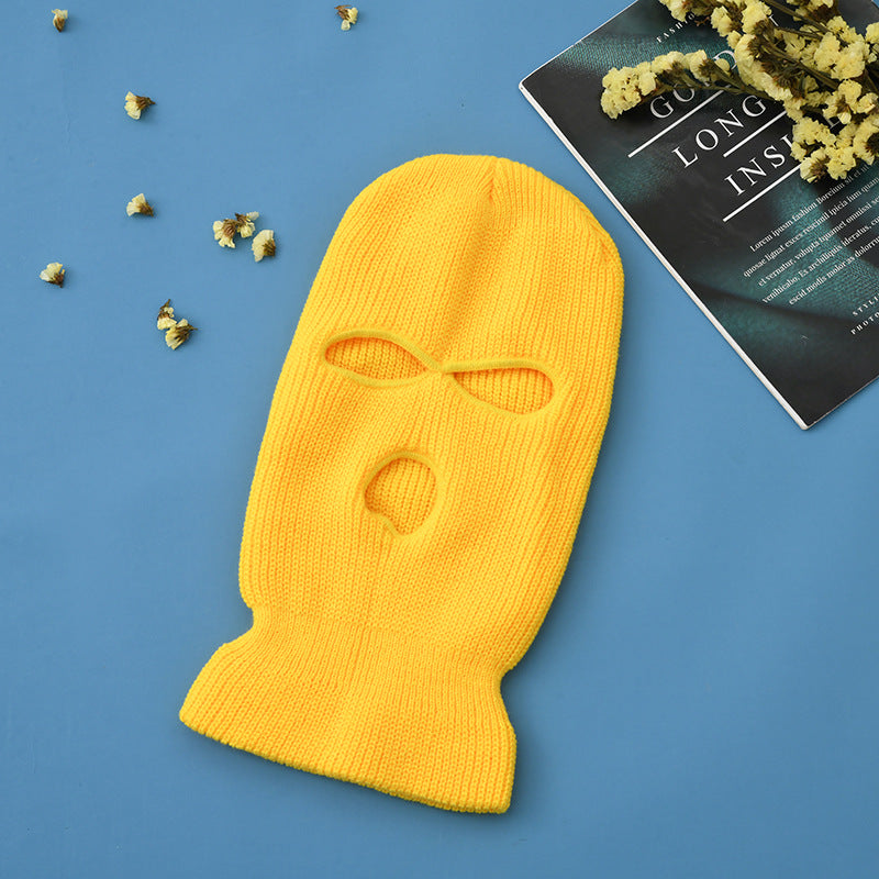 Unisex 3-Hole Knitted Full Face Balaclava Beanie yellow by HitMyNeed