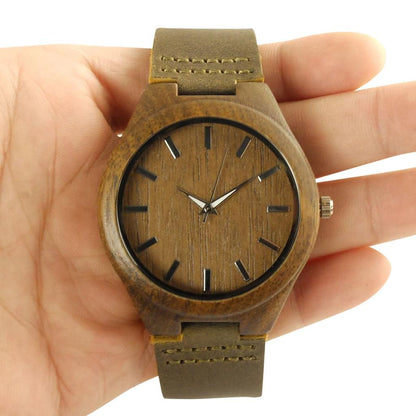 Unisex Bamboo Wooden Watch with Leather Strap by HitMyNeed