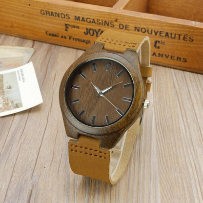 Unisex Bamboo Wooden Watch with Leather Strap by HitMyNeed