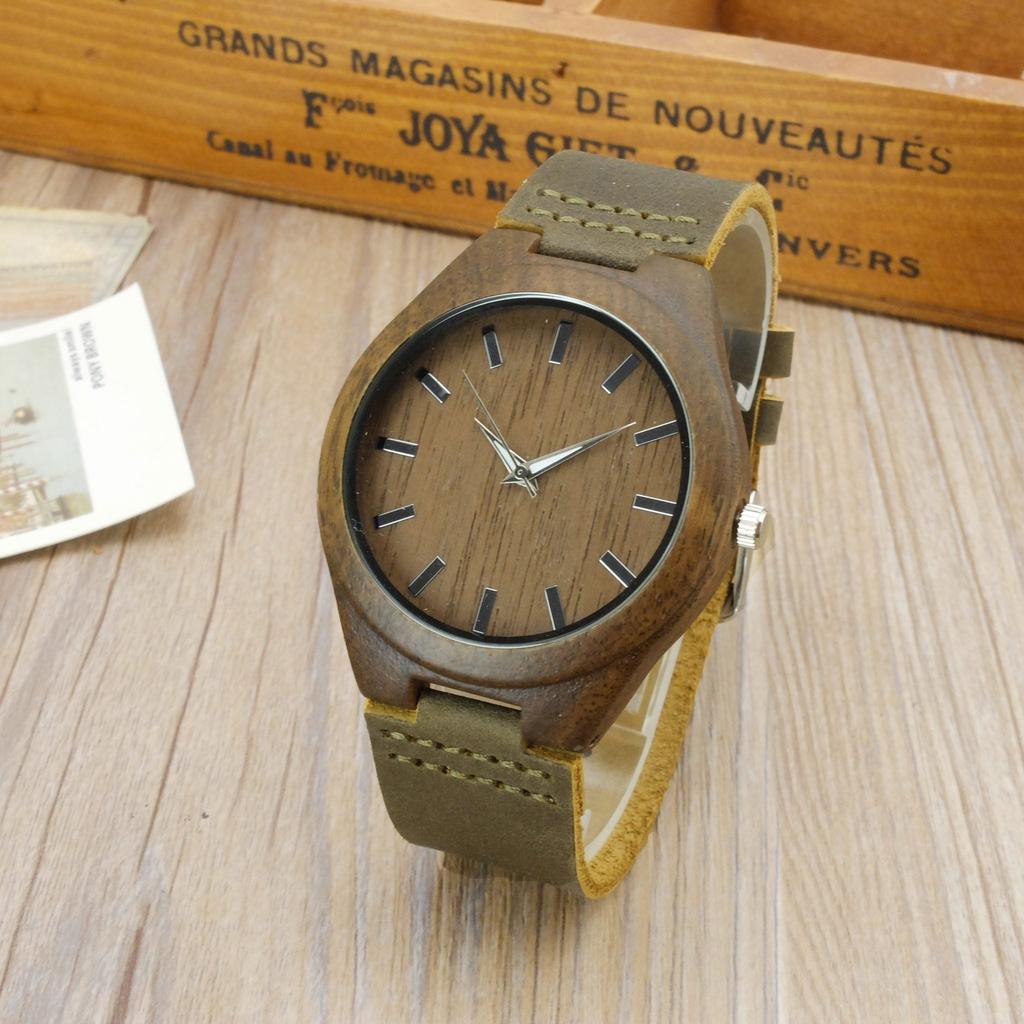 Unisex Bamboo Wooden Watch with Leather Strap by HitMyNeed