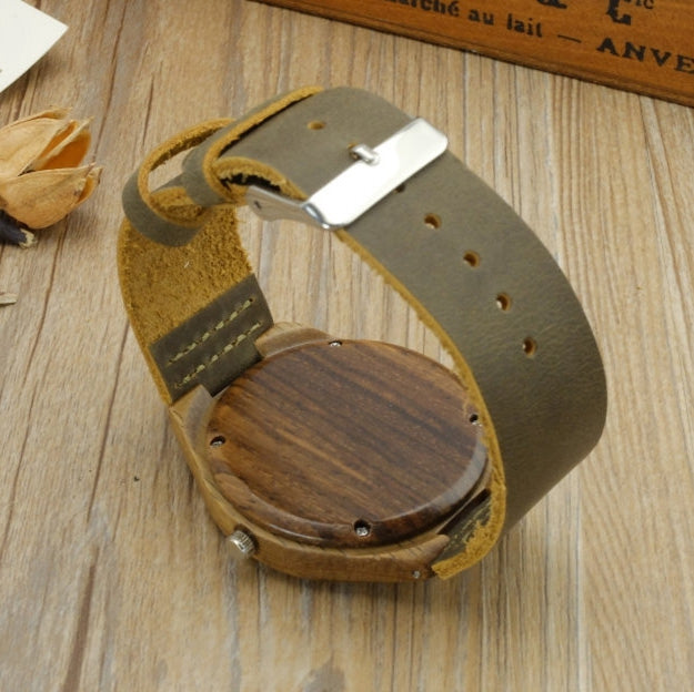 Unisex Bamboo Wooden Watch with Leather Strap by HitMyNeed