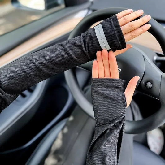 Unisex Cooling UV Protection Arm Sleeves for Outdoor Sports black by HitMyNeed