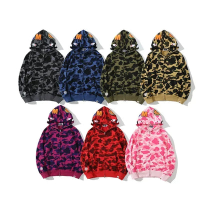 Unisex Cotton Shark Camouflage Zipper Hoodie by HitMyNeed