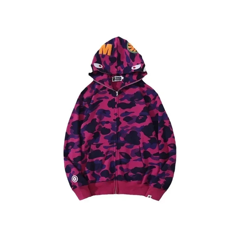 Unisex Cotton Shark Camouflage Zipper Hoodie by HitMyNeed