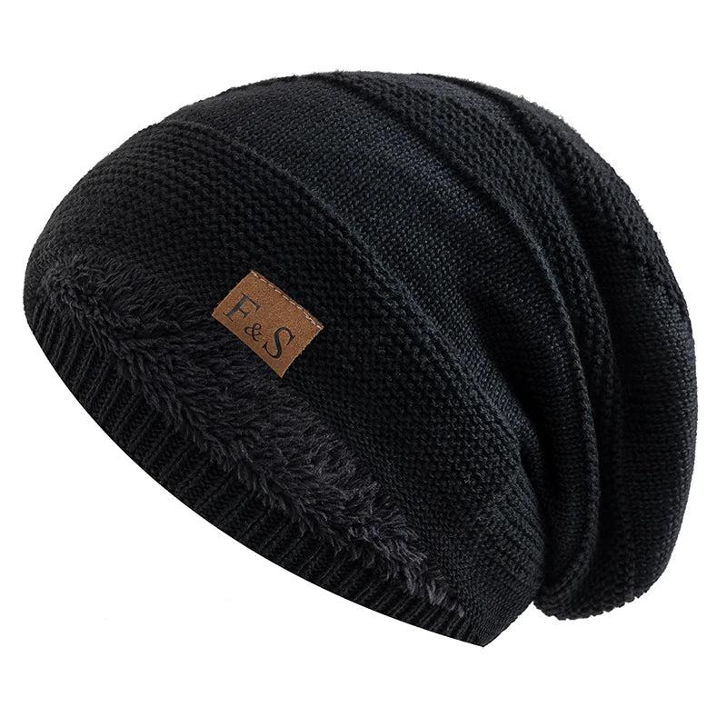 Unisex Fur Lined Slouchy Knit Winter Beanie black by HitMyNeed