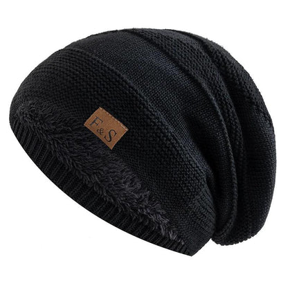 Unisex Fur Lined Slouchy Knit Winter Beanie black by HitMyNeed