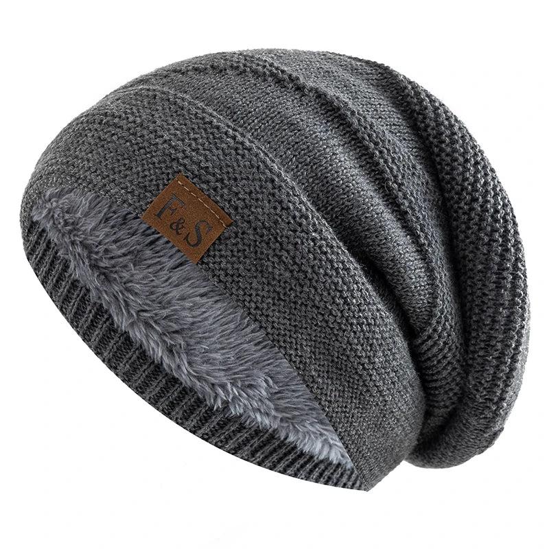 Unisex Fur Lined Slouchy Knit Winter Beanie grey by HitMyNeed