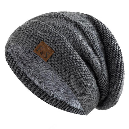 Unisex Fur Lined Slouchy Knit Winter Beanie grey by HitMyNeed