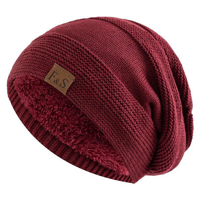 Unisex Fur Lined Slouchy Knit Winter Beanie red by HitMyNeed