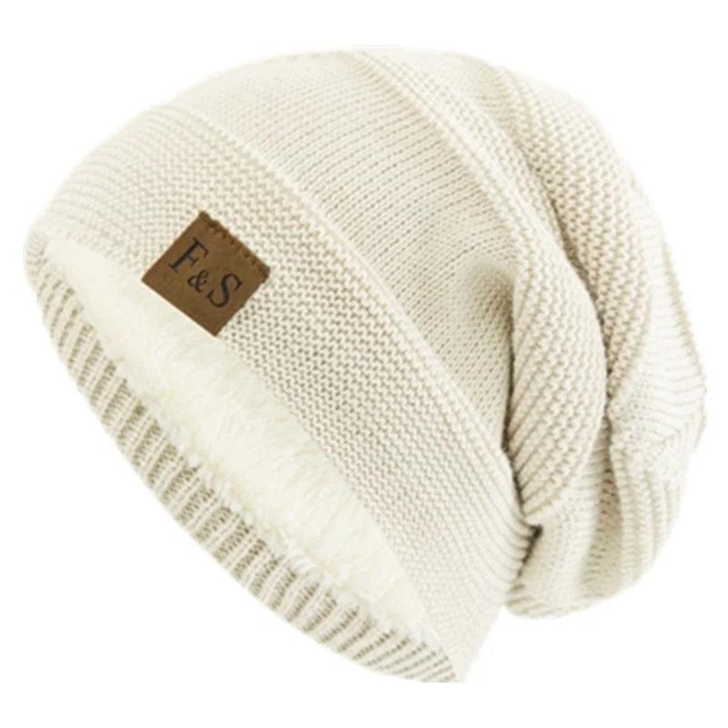 Unisex Fur Lined Slouchy Knit Winter Beanie white by HitMyNeed