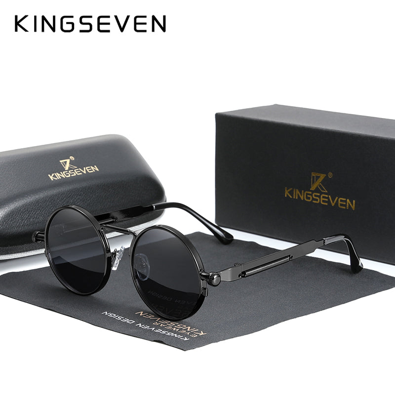 Unisex Gothic Steampunk Polarized Round Sunglasses black-gray by HitMyNeed