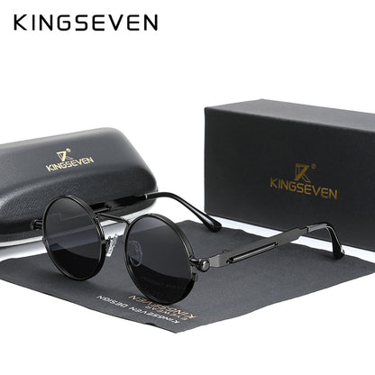Unisex Gothic Steampunk Polarized Round Sunglasses black-gray by HitMyNeed