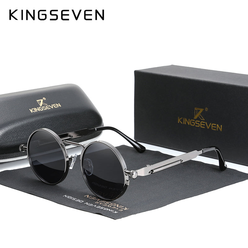Unisex Gothic Steampunk Polarized Round Sunglasses gun-gray by HitMyNeed