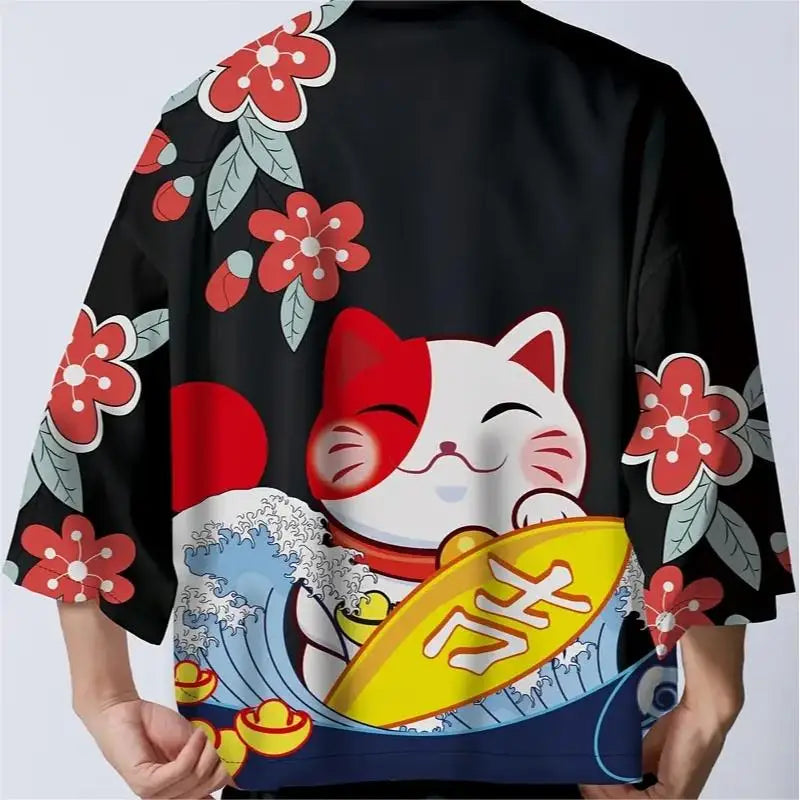 Unisex Harajuku Cat Print Haori Kimono Cardigan 013-10 xl by HitMyNeed