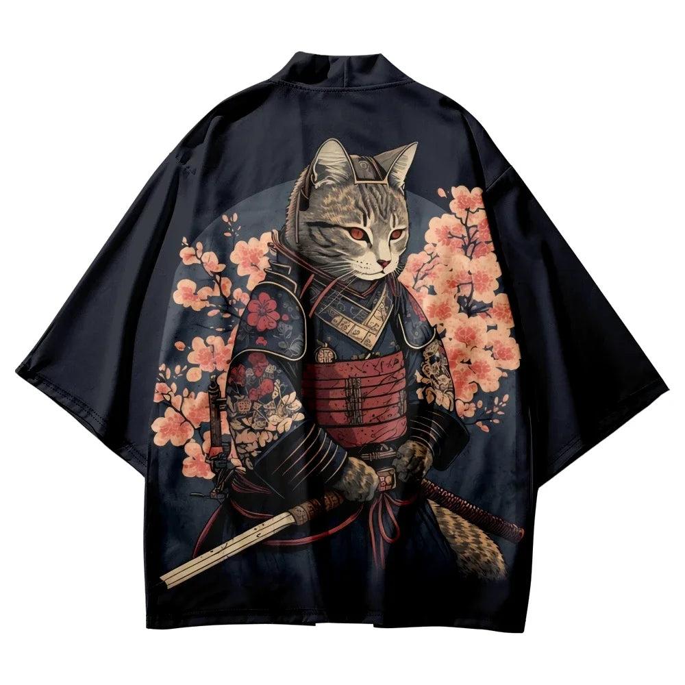 Unisex Harajuku Cat Print Haori Kimono Cardigan 10.0 3xl by HitMyNeed