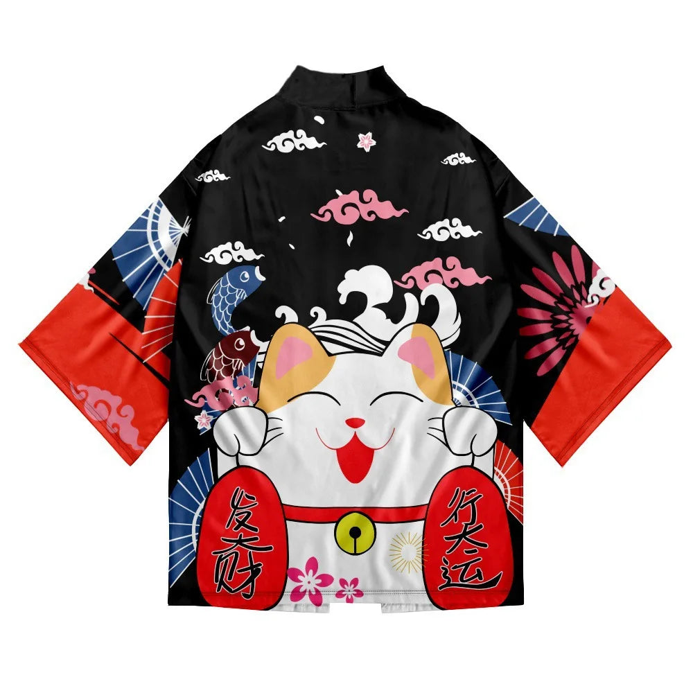 Unisex Harajuku Cat Print Haori Kimono Cardigan 11.0 s by HitMyNeed
