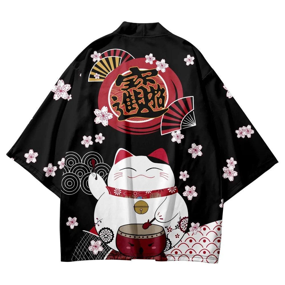 Unisex Harajuku Cat Print Haori Kimono Cardigan 12.0 m by HitMyNeed