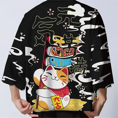 Unisex Harajuku Cat Print Haori Kimono Cardigan 14.0 xl by HitMyNeed