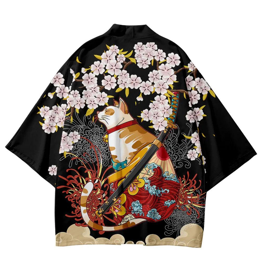 Unisex Harajuku Cat Print Haori Kimono Cardigan by HitMyNeed