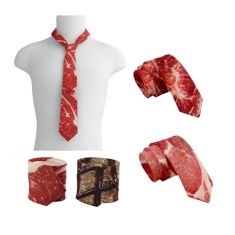 Unisex Meat Print Novelty Tie for Parties & Events by HitMyNeed