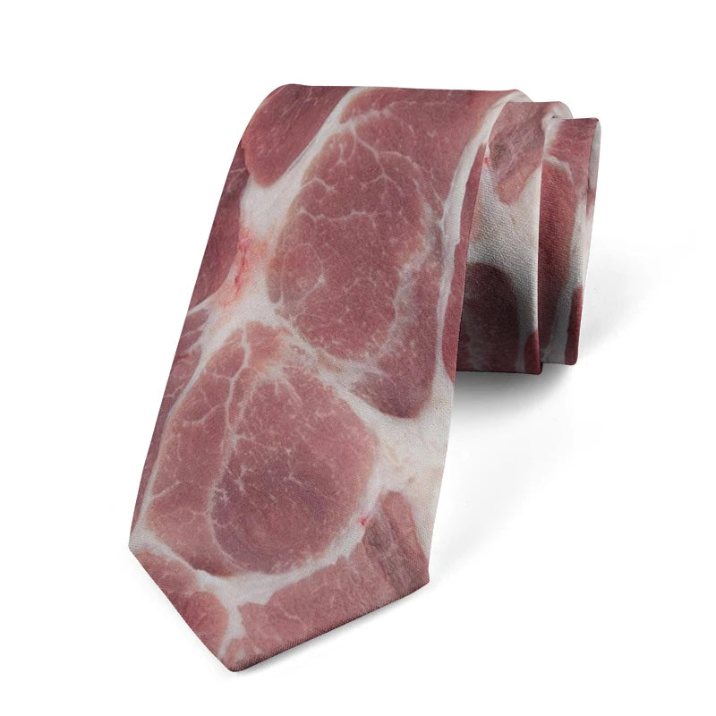 Unisex Meat Print Novelty Tie for Parties & Events style3 by HitMyNeed