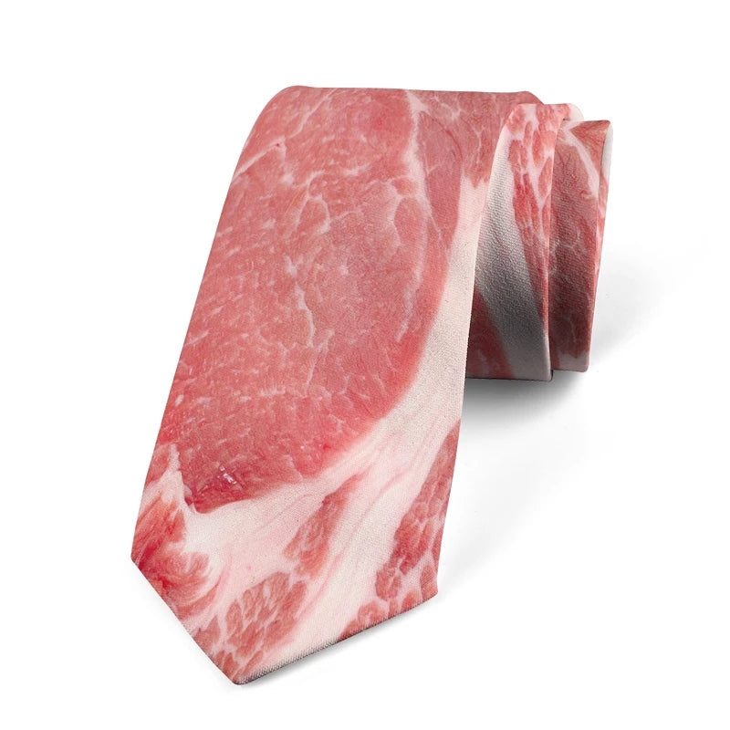 Unisex Meat Print Novelty Tie for Parties & Events style4 by HitMyNeed