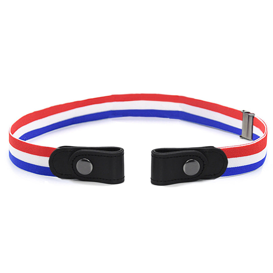 Unisex No-Buckle Elastic Belt for Jeans and Pants blue-white-red by HitMyNeed