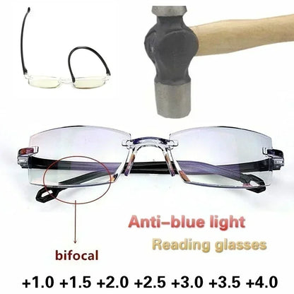 Unisex Rimless Bifocal Anti Blue Light Reading Glasses by HitMyNeed