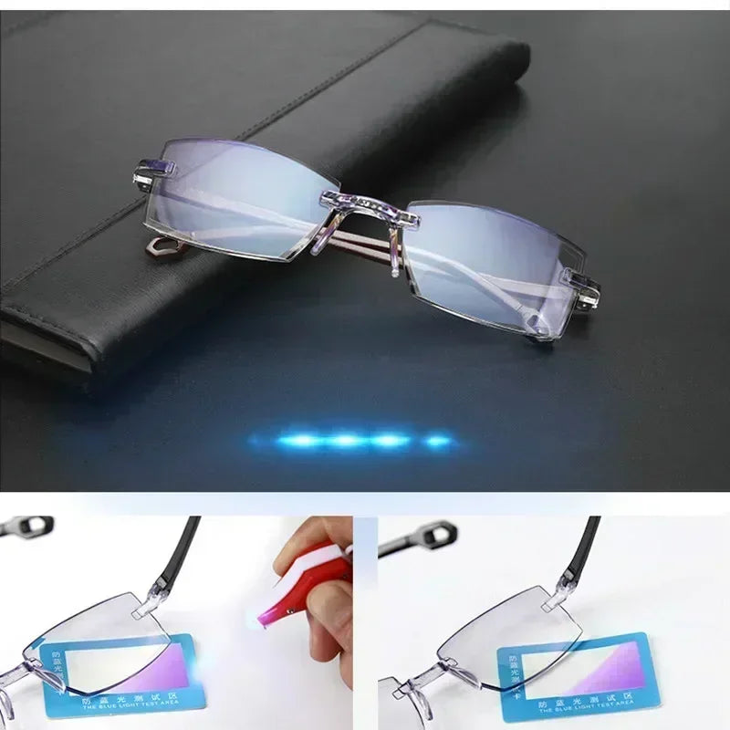 Unisex Rimless Bifocal Anti Blue Light Reading Glasses by HitMyNeed